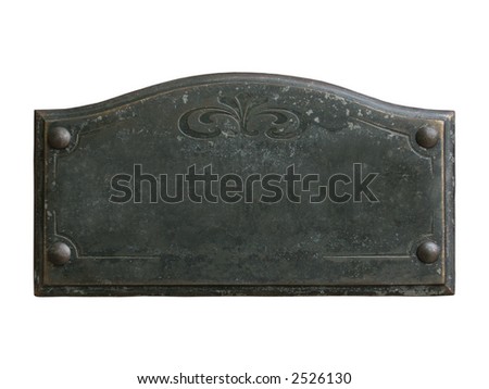 Old blank ornamented bronze plate with space for custom text on it