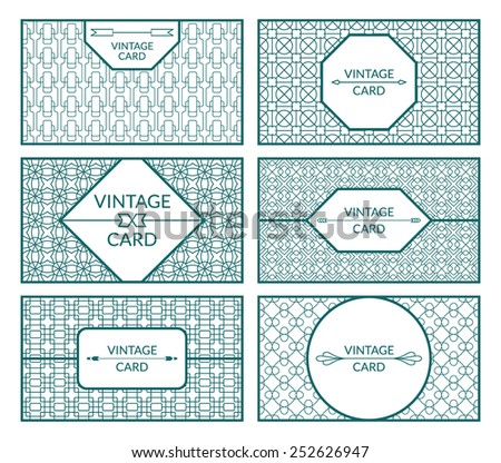 Set of vintage ornamental templates. Can be used as business cards. Isolated, editable, no clipping mask. 