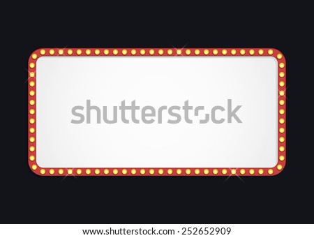 Glowing cinema signboard with light bulbs on the contour. Isolated on black background. Vector illustration, eps 10.  Royalty-Free Stock Photo #252652909