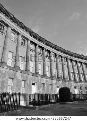 View of The Royal Crescent in the City of Bath in Somerset England in Black and White