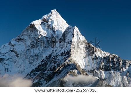 beautiful view of mount Ama Dablam - way to Everest base camp - Nepal Royalty-Free Stock Photo #252659818