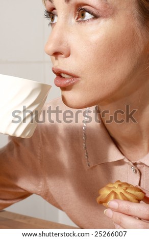 Girl drinks tea or coffee, picture close-up