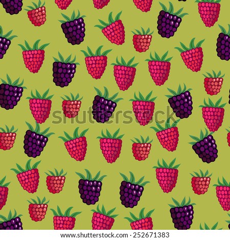 Vector seamless background with blackberries and raspberries.