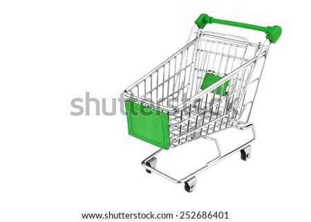 A Shopping Cart With Green Display Isolated On White Background