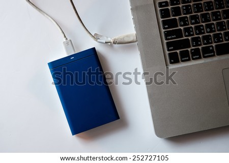 External hard drive connected to laptop