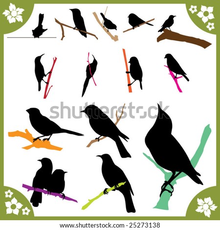 bird silhouettes part1 of 2:birds on branch
