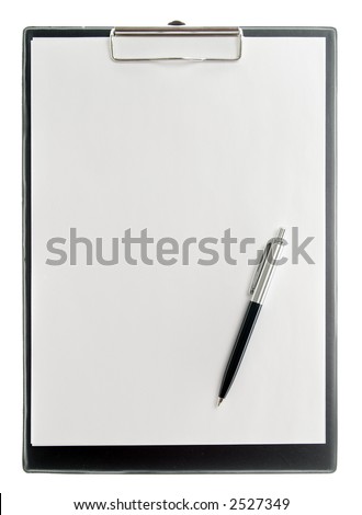 A clipboard with pen, isolated on white