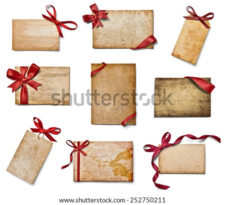 collection of various note cards with ribbon bow on white background. each one is shot separately
