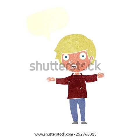 cartoon worried boy with speech bubble
