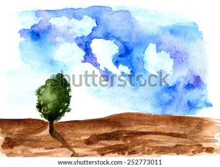 Tree. Hand drawn watercolor painting