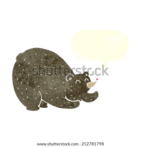 cartoon stretching bear with speech bubble