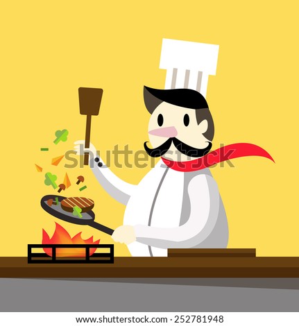 Professional chef cooking. flat design character. vector illustration