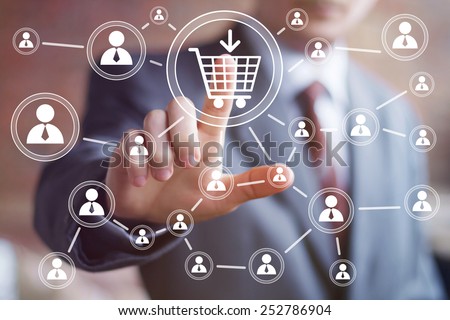 Hand press on Shopping Cart icon web sign