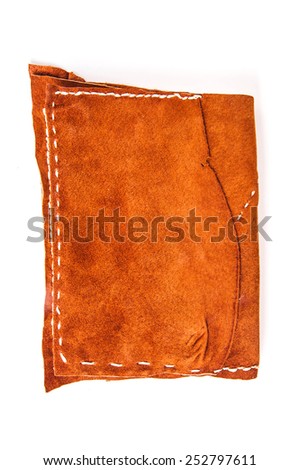 Handmade Vintage Book Diary, Brown Tan Suede / Full Back Cover Design, Handcrafted Leather Rustic Style Hand Sewing and Stitching. Isolated on White Background.