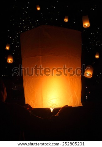 Sky lanterns firework festival, Loy Krathong, Thailand. Loy Krathong is where floating lamp ceremony takes place every year.