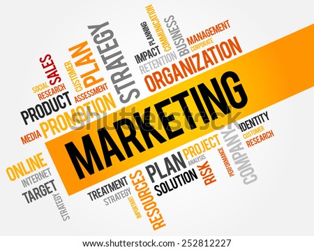 MARKETING - activities a company undertakes to promote the buying or selling of a product or service, word cloud concept background Royalty-Free Stock Photo #252812227