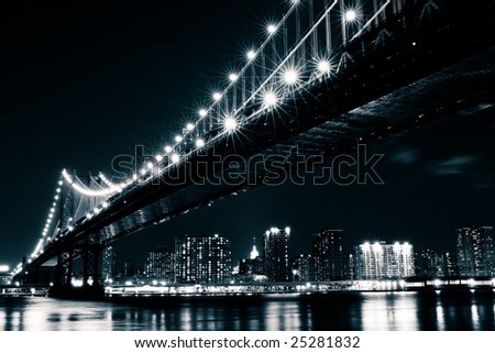 Manhattan Bridge and the East river seen from Brooklyn, New York.