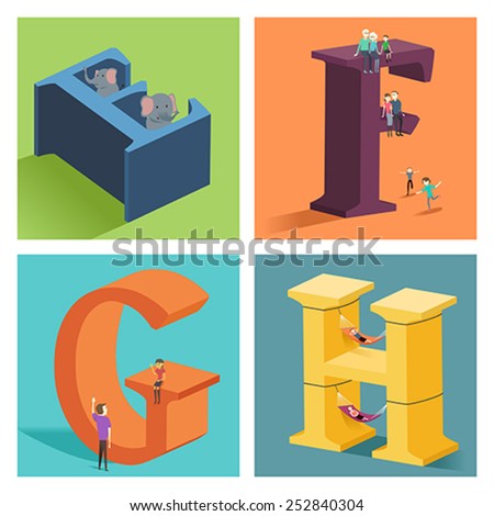 A vector illustration of alphabets concept in 3D from E to H