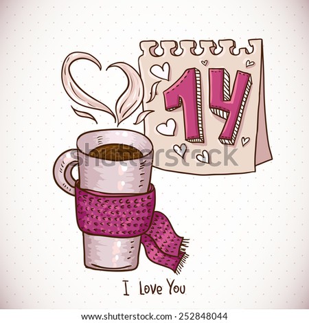 Greeting Card with a cup of tea in a scarf, vector illustration