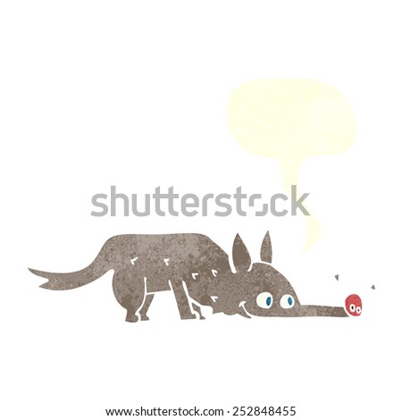 cartoon dog sniffing floor with speech bubble
