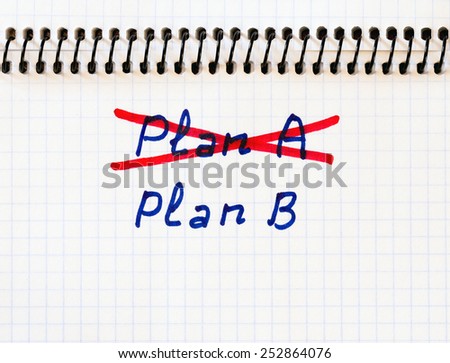 Plan A failed, we need plan B. Handwritten phrase "PLAN A" crossed out with red pencil, "PLAN B" phrase written below