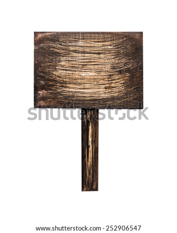 Dark wooden sign, isolated on white background