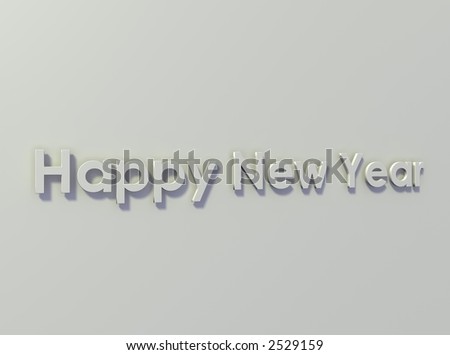 The word "Happy New Year" on a white wall.