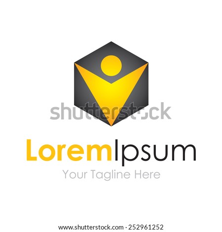 Gold earning man cube simple business icon logo