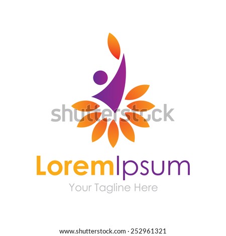 Happy man in flower eco nature simple business icon logo