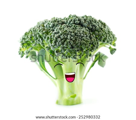 Funny cute vegetables smiles. Happy  broccoli. Healthy food concept