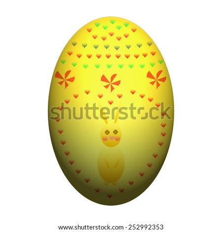 Vector illustration of gold Easter egg and happy rabbit. Heart dot and happy bunny on gold Easter egg. Happy Easter. white background. 3 D of Easter egg isolated on white background. 