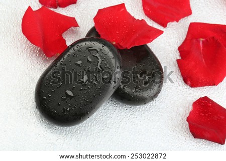 Spa stones and petals on colorful background