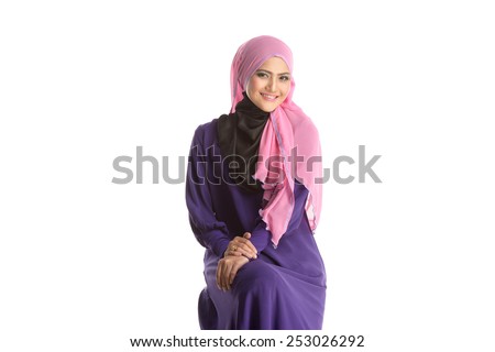 Fashion portrait of young beautiful asian muslim woman with wearing hijab Royalty-Free Stock Photo #253026292