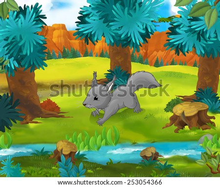 Cartoon scene - wild Asia animals - Caricature - squirrel - illustration for the children