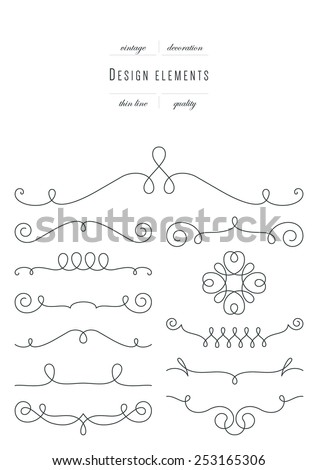 Vintage set - calligraphic design elements, thin line ( variable line width )