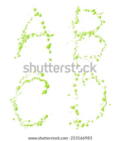 A, B, C, D letter set made with the drops and spills of the oil paint, isolated over the white background