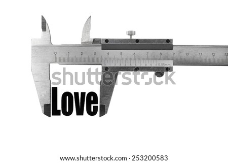 Close up shot of a caliper measuring the word "Love"
