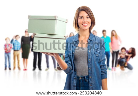 young cool woman with boxes
