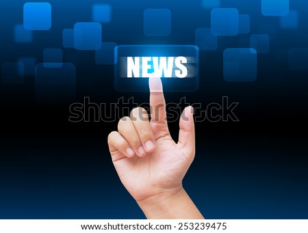 Hand pressing NEWS buttons with technology background 