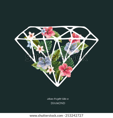 Decorative diamond shape with flowers, vector illustrations.