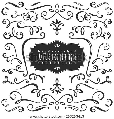 Vintage decorative curls and swirls collection. Hand drawn vector design elements