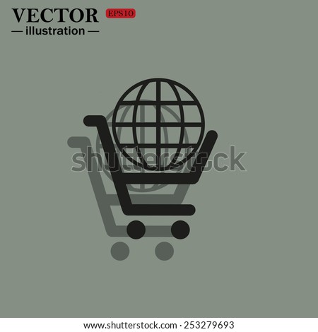 Great buy. Big deal. Globe in the basket. Planet in the basket. Land in the basket.   put in shopping cart, Globe, vector illustration, EPS 10