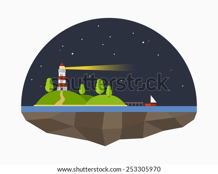 Lighthouse landscape. Flat design