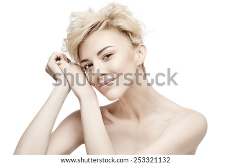closeup portrait of a beautiful woman with beauty face and clean face skin