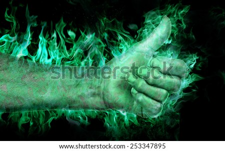 Thumbs up from the ghost - green hand