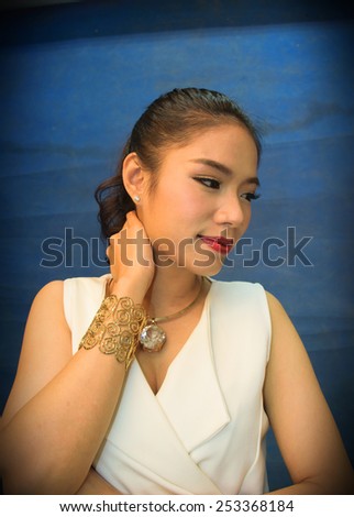 Thai woman with blue screen