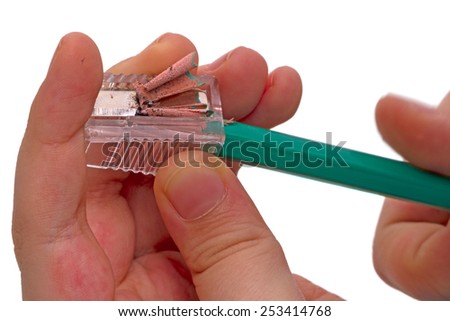 Child with pencil sharpener  isolated on white background