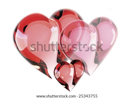 Scarlet heart group, glass, 3D