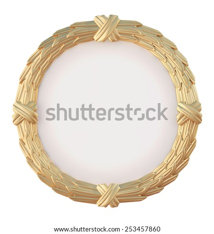 decorative gold frame with ornaments hanging on the white wall