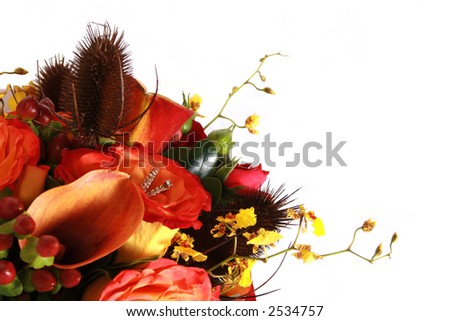 colorful brides bouquet. Lots of fall colors.